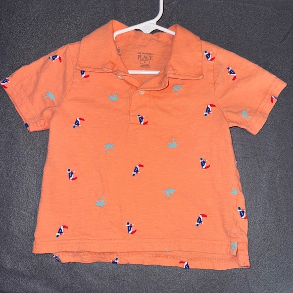 Children's Place Polo Shirt Toddler Boys 3T Orange Sailboat Palm Print - Picture 1 of 7